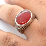 انگشتر مردانه نقره عقیق یمنی قرمز کد 12917 - تصویر ۲