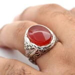 انگشتر مردانه نقره عقیق یمنی قرمز کد 13193 - تصویر ۲