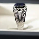 انگشتر مردانه نقره یاقوت کبود کد 12809 - تصویر ۲