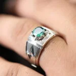 انگشتر مردانه نقره توپاز سبز کد 12634 - تصویر ۲