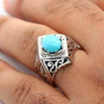انگشتر مردانه نقره فیروزه نیشابور کد 12935 - تصویر ۴