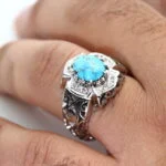انگشتر مردانه نقره فیروزه نیشابور کد 13008 - تصویر ۲