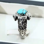 انگشتر مردانه نقره فیروزه نیشابور کد 13009 - تصویر ۲