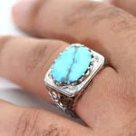 انگشتر مردانه نقره فیروزه نیشابور کد 13032 - تصویر ۴
