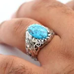 انگشتر مردانه نقره فیروزه نیشابور کد 13176 - تصویر ۴