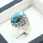 انگشتر مردانه نقره فیروزه نیشابور کد 13208 - تصویر ۲