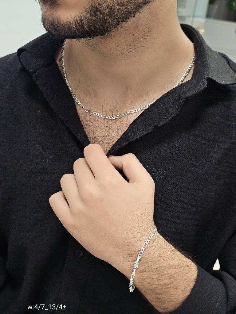 ست گردنبند و دستبند نقره مردانه داتا